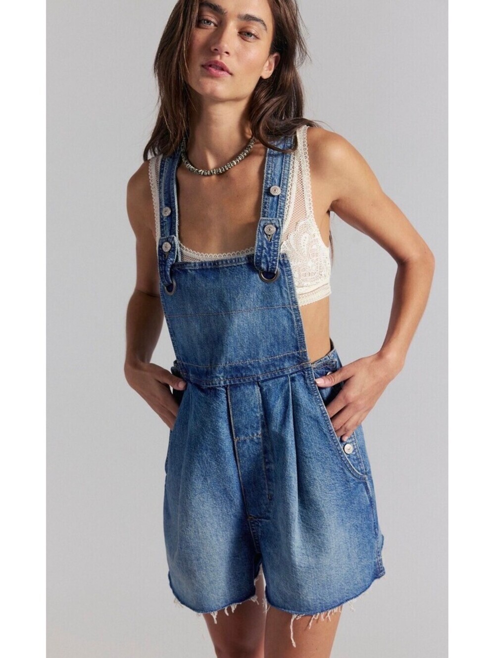 Free People We The Free Rambler Short Shortalls (Denim Overall) - Women's XL NWT